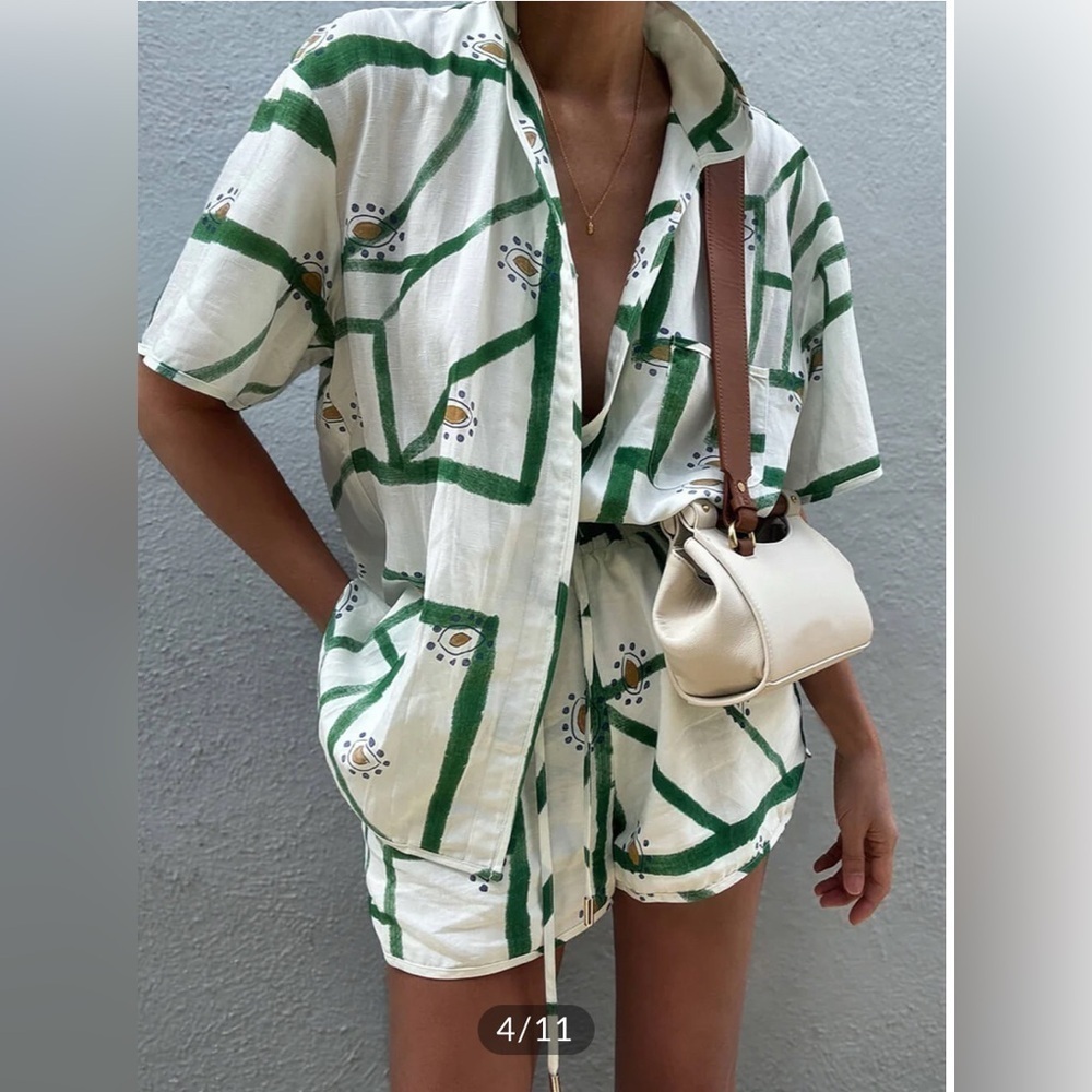 Commense Women’s Drawstring Casual Short Set W/ Pockets In White Sz S NWOT
